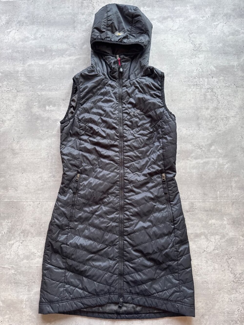 Skhoop Debbie Mid Length Puffer Vest, Hood Size Small